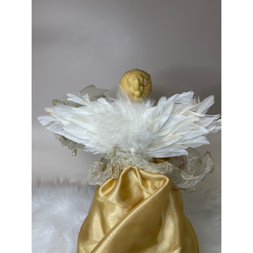 Vintage Dillard's Trimmings‎ Porcelain Angel Tree Topper Gold Gown With Box - Picture 8 of 16